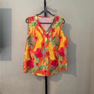 Floral Sleeveless V-Neck Top - Multicolor